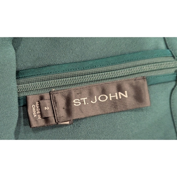 St. John Green Faux Wrap Long Sleeve Dress Size 2 - Picture 3 of 6